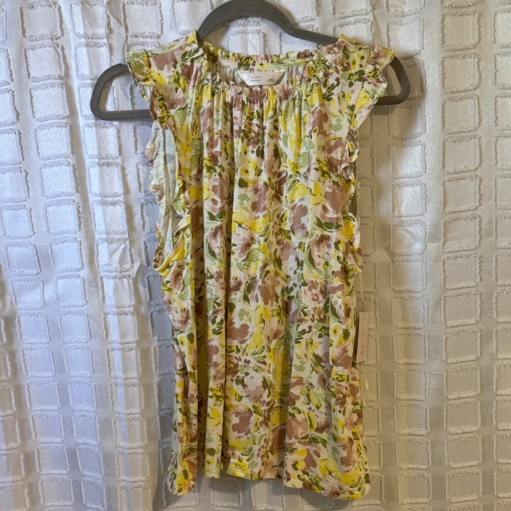 LC Lauren Conrad Floral Ruffle Blouse - Yellow and Pink